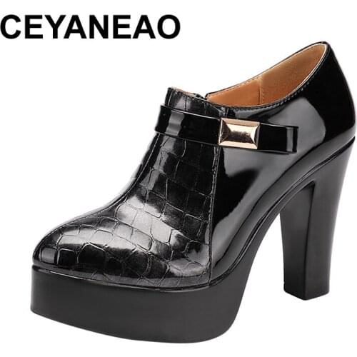 CEYANEAOBig size 32-43 block heel deep mouth platform pumps women shoes 2020autumn winter high heels shoes ladies office party