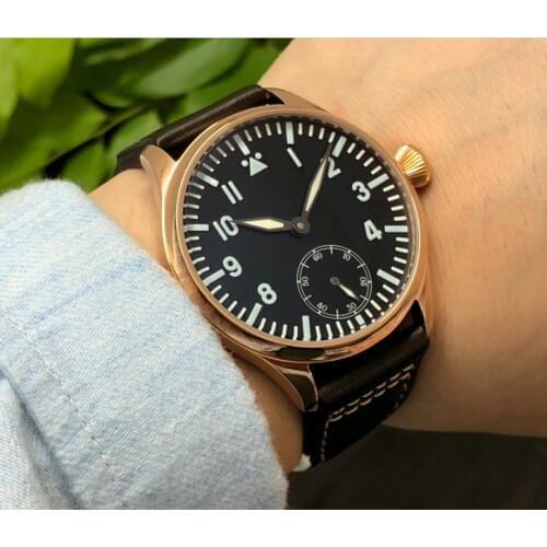 44mm Sapphire crystal or mineral glass Asian 6498 Mechanical Hand Wind movement mens watch Rose gold case luminous gr323-g8