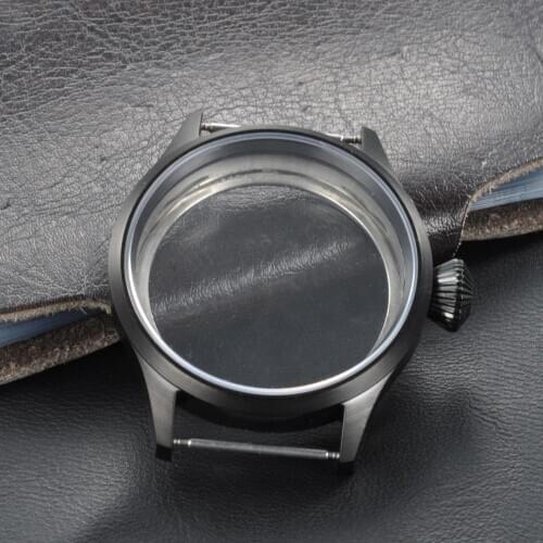 Watch case 316 Stainless Steel Black PVD Case Fit for ETA UNITAS 6497/6498 Movement, Sapphire Glass 43mm mens watch case