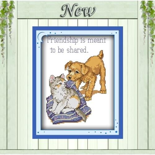 Friendship is to share cat dog painting Counted Printed on the canvas DMC 14CT 11CT Cross Stitch Embroidery Sets Needlework Kits