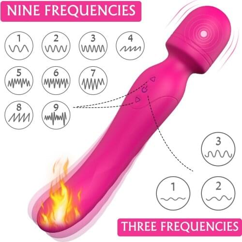 Heating Double Vibrating AV Wand Massager Vibrator Waterproof Soft Dildo G Spot Clitoris Stimulator Adult Sex Toys for Woman