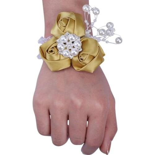 2021 Hot Sale Bride and Bridesmaid Wrist Corsage Elastic Bracelet Rhinestone Ribbon Rose Handmade Party Wedding Props SW050S