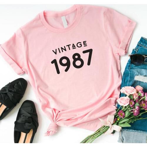 Vintage 1987 T-Shirt Women 34 Years Old 34th Birthday Gift Girls Mom Wife Daughter Party Top Tshirt Cotton Streetwear Tee Shirt