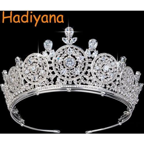 Crowns Hadiyana New Bridal Hair Tiaras Round Crown Wedding Accessories For Women Anniversary Party BC3440 Haar Sieraden Bruiloft