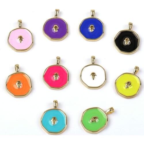 10Pcs,Multicolor Enamel Round Coin Hamsa Palm Summer Pendant Charm For Jewelry Bracelets & Necklace Making