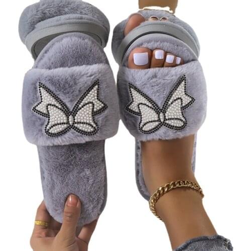 Fahion Fur Slipper For Women Keep Warm Slipper Plush Non-Slip Shoes Female Elegant Soft Bedroom Kapcie Pantuflas Zapatos