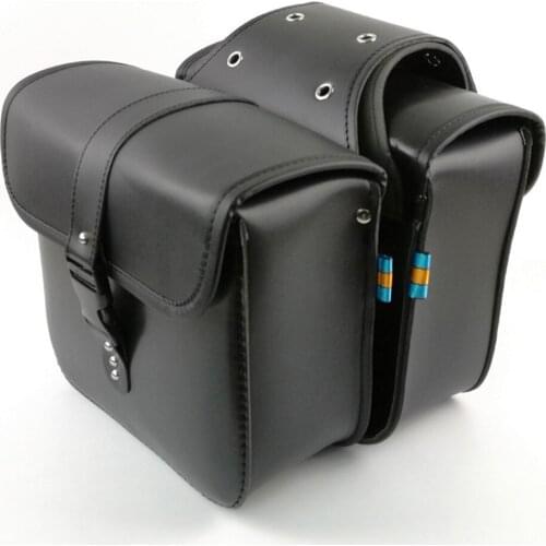Motorcycle Saddlebags Side Tool Bag PU Leather Luggage Saddle Bag Pouch Black Universal