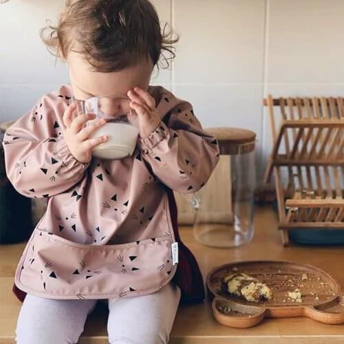 Cartoon Baby Long Sleeve Bibs Waterproof Apron Cute Print Infant Eating Baby Stuff Children Boys Girls Burp Cloth Bibs Art Smock