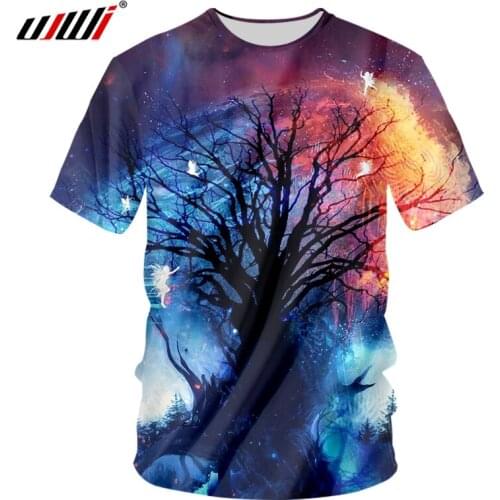 UJWI 2019 Man On Sale Popular O Neck Tshirt 3D Printed Colorful Starry Tree Summer Mens Short Tee Shirt Drop Shipping