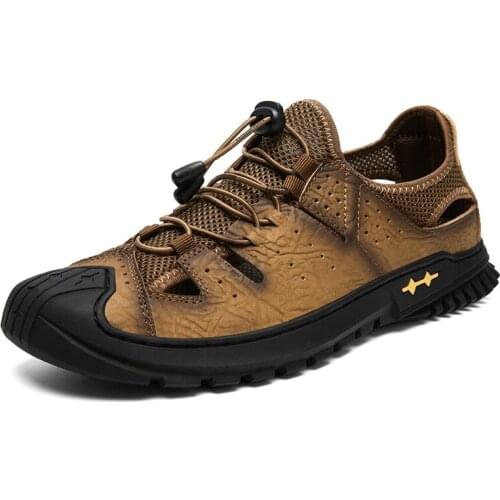 Men Genuine Leather Sandals Summer Outdoor Non-Slip Breathable Shoes Waterproof Quick-Drying Hiking Shoes 2021 New Brand 38-44
