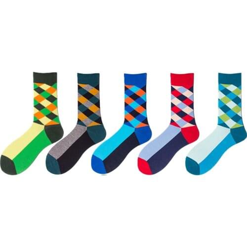 Mens Happy Socks Women Jacquard Weave Classic Rhombus Sneakers Stocking Casual 100% Cotton Funny Socks Medium Female Male