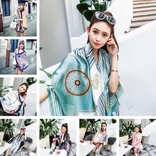 Print 90x180cm Emulation silk Pareo Beach Cover-Ups Women Large Beach Dress Bikini Bathing Swimwear Cover Up Sarong Wrap Scarf
