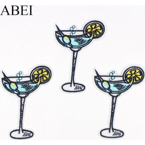 10pcs/lot Cartoon Drinks Appliques Iron On Cocktail Glass Patches Clothes Apparel Jeans Stickers Handmade Sewing Badge Accessory