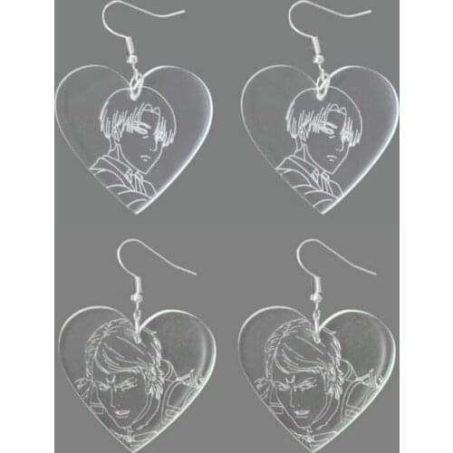 New Arrivals Japanese Anime Attack On Titan Characters Heart Shape Transparent Acrylic Dangle Earrings Fashion Jewelry Gift