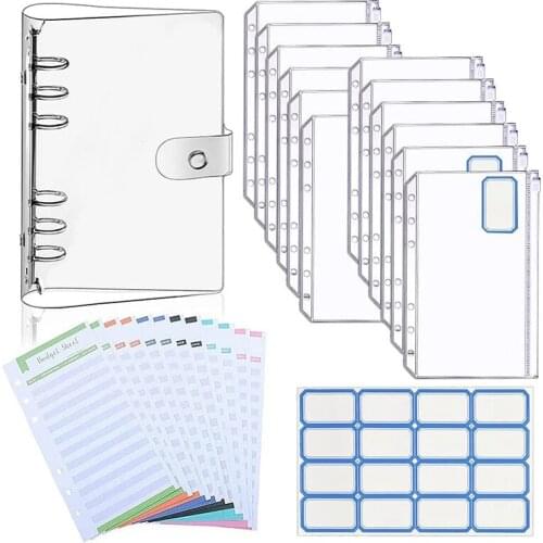 A6 Budget Binder Cover With 12Pcs 6 Hole Cash Envelopes, 12 Budget Sheets, 16 Labels, Binder Cover