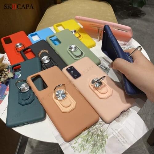 Solid Color Phone Case For Samsung Galaxy S20 FE S21 Ultra Case Soft Silicone Stand Holder Cover For Samsung A32 A42 A12 A52 A72