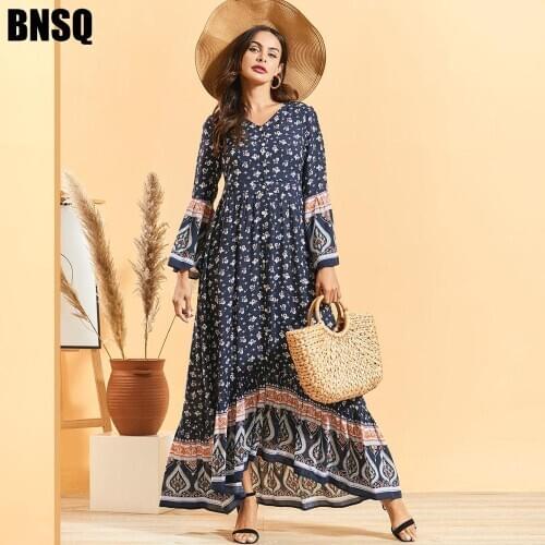 Muslim Abaya Print Bohemian Maxi Dress Ethnic Arab Kimono Long Robe Gowns Middle East Eid Ramadan Islamic Vestidos Verano Mujer