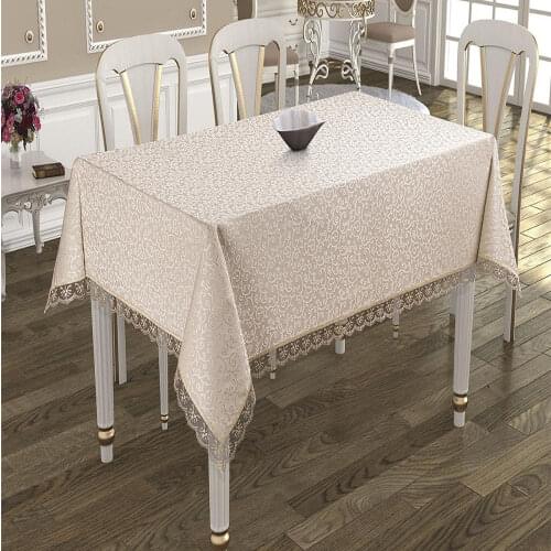 Christmas Table Cloth White Cream Black Powder Water green Gray Red Brown Filet Lace Insert Washable Coffee Dining For Wedding Banquet