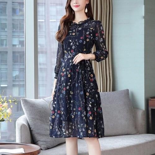 Summer Chiffon Sexy Dress Women 2020 Vintage Floral Midi Party Dress Female Dresses Long sleeve Blue Korean Dress Vestidos
