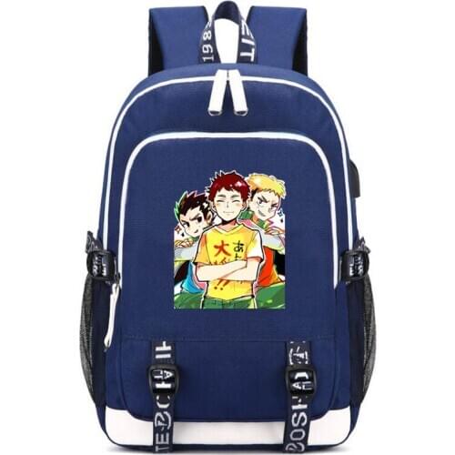 Anime Haikyuu Karasuno USB Port Backpack Bag Zipper Messenger School Students Book Daypack Large Capacity Boy Travel Bag