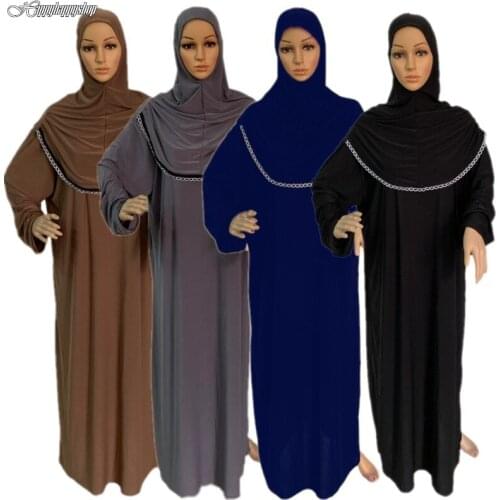 Traditional Prayer Garment Islamic Muslim Women 2 PCS Hijab Abaya Ramadan Sets Arab Headscarf Burqa Robe Jilbab Worship Dress