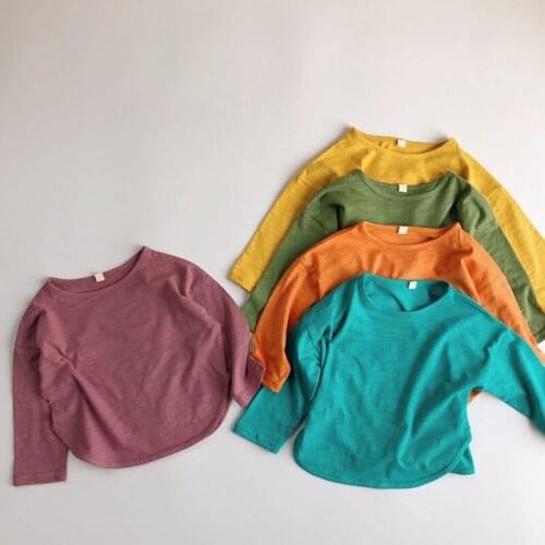 Spring Baby Girls Boys Candy Color T-shirt Children Childrens Loose Kids Baby Girls Boys Long Sleeve Pure Color T-shirt