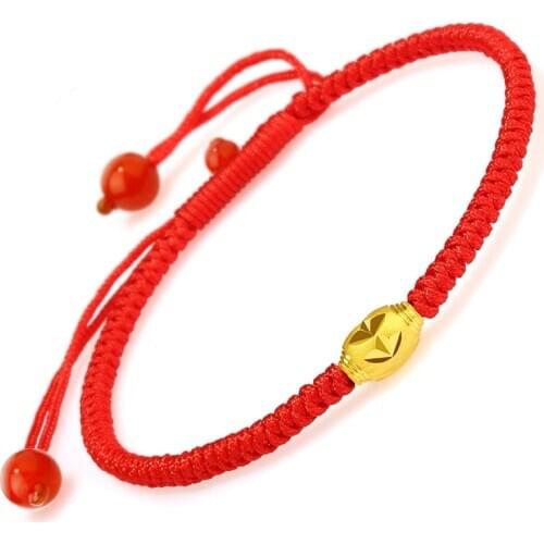 Real 999 GOLD 24K Yellow Gold Beaded knitted Bracelet / Gold bead Best Gift 6.3-7.5inchL