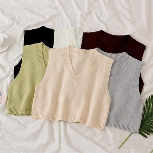 Knitted Vest Student V-neck Pullover Loose Casual Knitting Tops Fashion Women Sweater Vest Solid Korean Style Outerwear Hot Sale