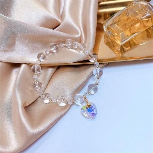 2021 Summer New Love Heart Shape Clear Crystal Beads Strand Bracelets for Women Female Fashion Jewelry Accessories YBR512