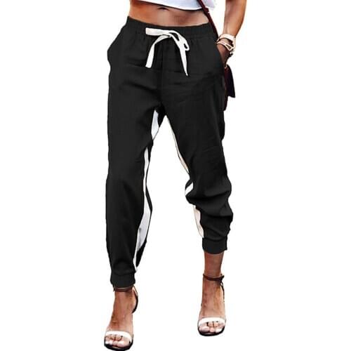 Women Casual Side Stripe Pockets Drawstring Ankle Tied Pants Sweatpants Trousers