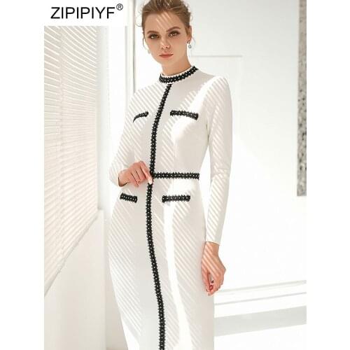 2021 Summer Runway Fashion Noble Design Long Sleeve O Neck Mid Waist Bodycon Pencil Elegant Office Lady Short Dresses Z031