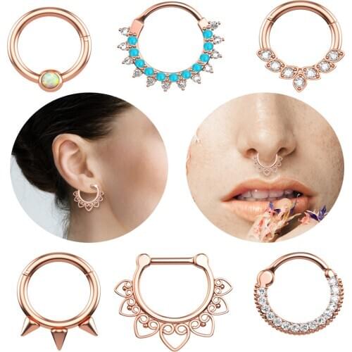 1Piece Crystal Septum Piercing Clicker 16G Stainless Steel Nose Piercing Ring Septum Clicker Jewelry Daith Cartlage Piercing