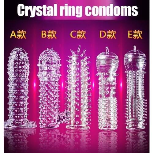 10PCS New Time Delay Crystal Penis Rings Reusable Condom Penis Sleeves Penis Extender Cock Rings Adult Sex Toys for Men 5 Types