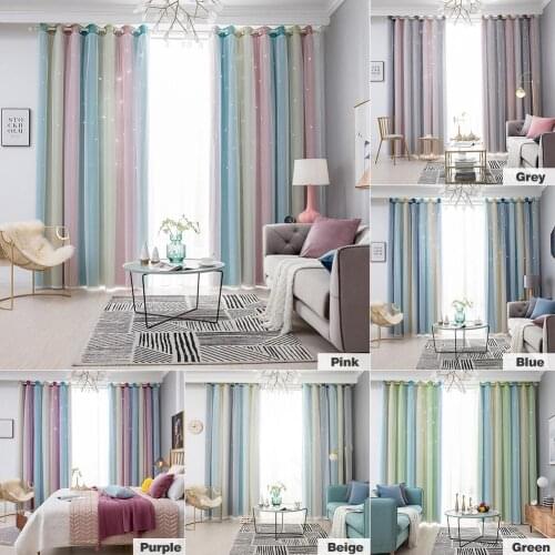 100x250CM Modern Romantic Curtain Rainbow Color Sheer Bedroom Curtains Full Blackout Window Treatments Drapes Star Curtain