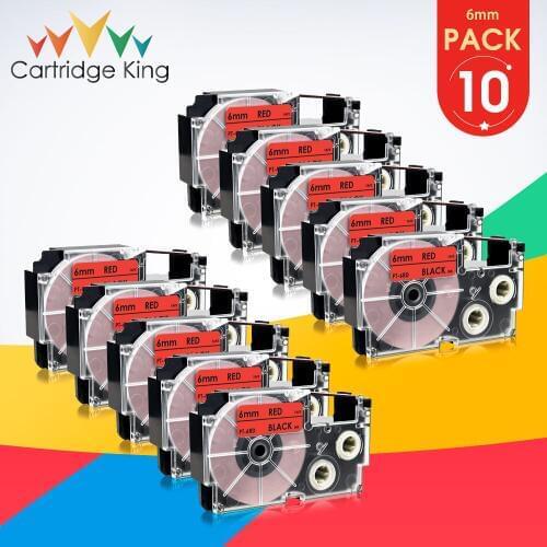 10PK Black on Red Replacement for Casio XR-6RD Cartridge Label Tape 6mm Replace KL-60 KL-120 KL-G2TC KL-7000 KL-820 Label Maker