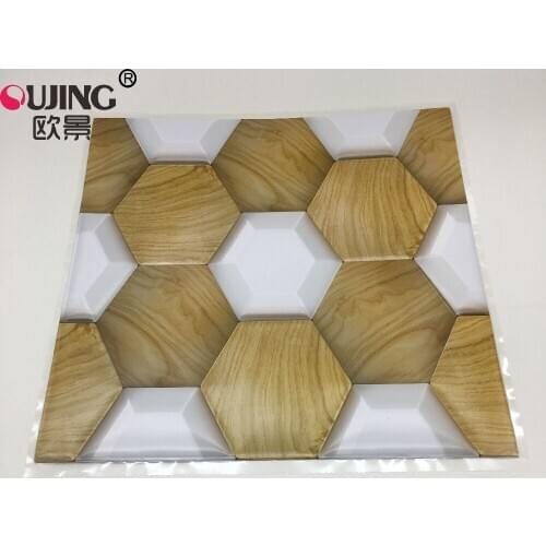 3D Wood Grain Hexagon Pattern Emboss Tiles Wall Sticker Kitchen Bathroom Bedroom Study Tile Wall Decals Detachable PVC Art Mural