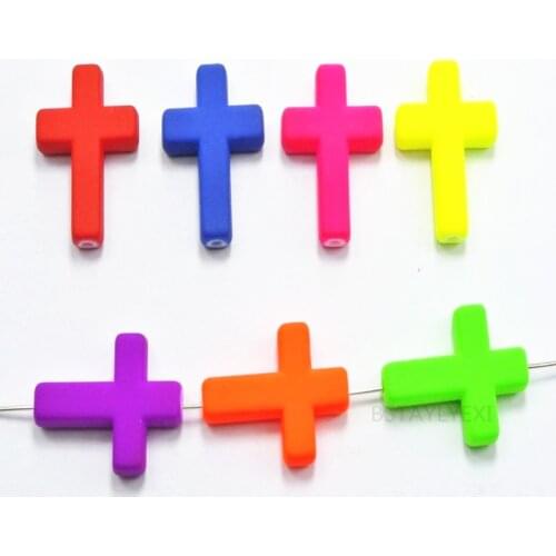 50 Mixed Matte Fluorescent Neon Beads Acrylic Cross Charms Beads 24X18mm