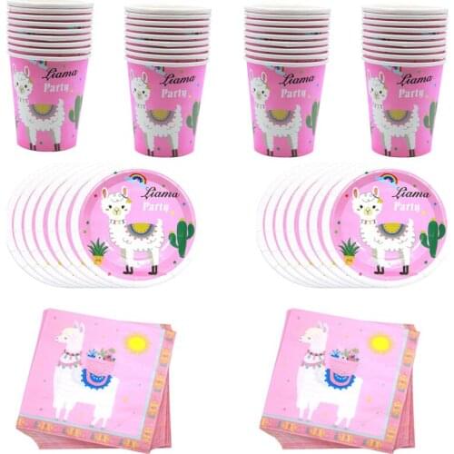 60pcs/lot Alpaca Theme Plates Kids Girls Favors Cups Napkins Baby Shower Decorate towel Happy Birthday Party Dishes