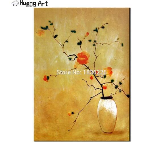 Handmade Abstract Painting on canvas Orange Flower Oil Painting for Living Room or Bedroom Decor Yellow Backgroud Wall Picture