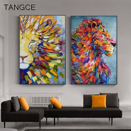 Color Lion Abstract Paintings Print on Canvas Art Posters and Prints African Animals Pictures Wall Art Bedroom Decoration