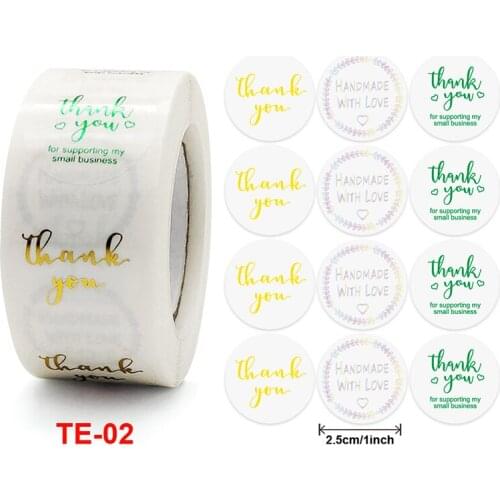 Bronzing Thank You Stickers Roll 500-Count Stickers Round Transparent for Wedding Birthday Party Holiday Celebration NK-Shopping