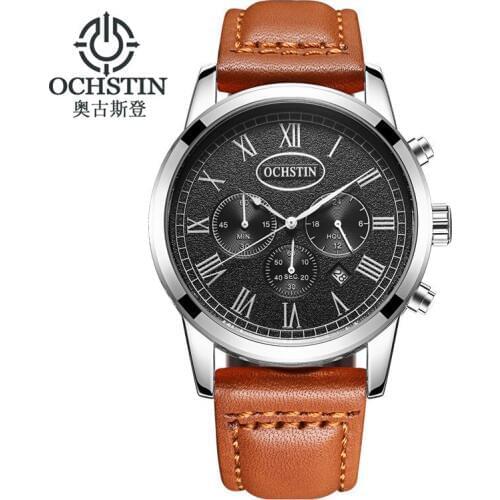 2017 NEW Luxury Brand OCHSTIN Men Sport Watches Mens Quartz Clock Man Army Military Leather Wrist Watch Men Relogio Masculino
