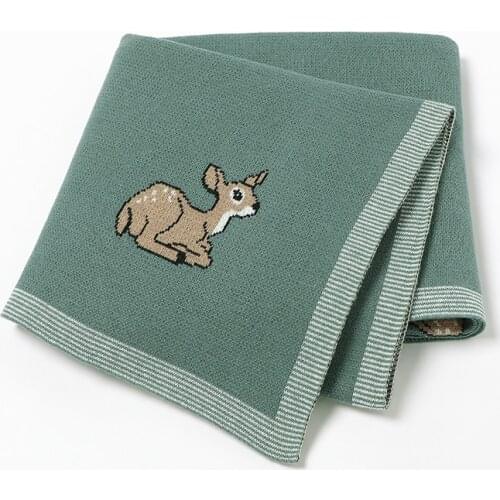 Infant Baby Blankets Cotton Knit Plaid Newborn Girl Boy Stroller Wrap Swaddle Toddler Kid Bedding Crib Quilt Cute Deer Dachshund