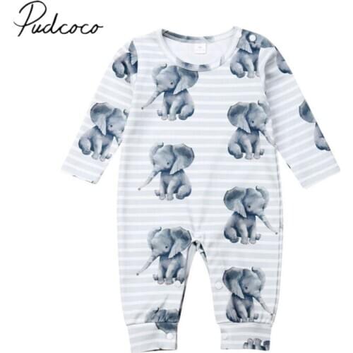2019 Baby Spring Autumn Clothing Newborn Kids Baby Boy Girl Romper Jumpsuit Elephant Outfits Set Hot Animals Print Playsuits
