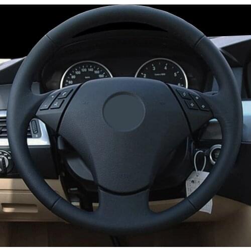 DIY Black Faux Leather Car Steering Wheel Cover For BMW E60 (Sedan) 530d 2003-2009 E61 (Touring) 2004 2005-2009