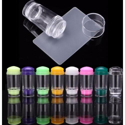 Double Head Candy Color Silicone Jelly 2.2cm 2.7cm Head Stamper with Scraper Stamping Nail Art Tool Set 6 Colors