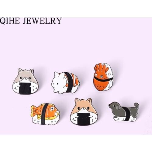 Sushi Animal Food Enamel Pin Cute Kawaii Fun Brooches for Women Cartoon Backpack Clothes Lapel Pin Badge Jewelry Gift Wholesale