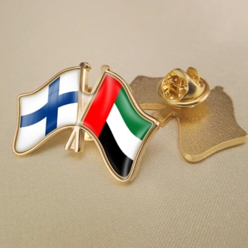 Finland and United Arab Emirates Crossed Double Friendship Flags Lapel Pins Brooch Badges