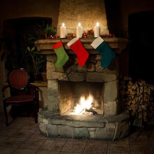 Xmas Theme Photography Background Stone Fireplace Red Green Blue Socks White Candles Backdrop For Christmas Party Photo Props