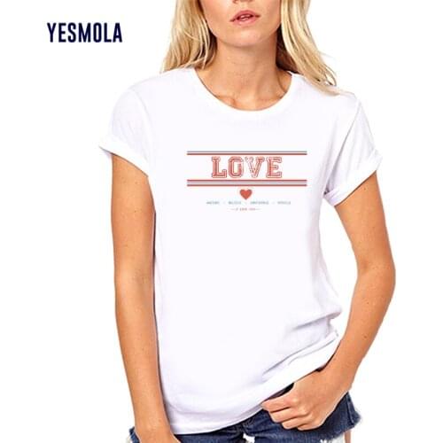 YESMOLA Fashion Women T Shirt I Love You Casual O-neck Short Sleeves T-shirt Fashion Summer Short Sleeve Loose Streetwear
